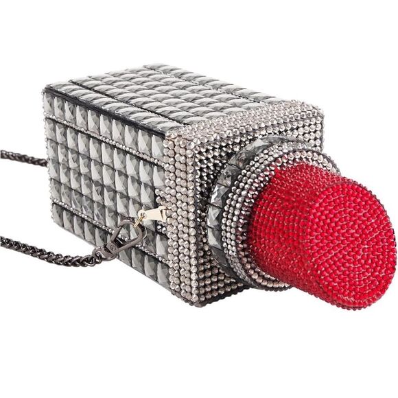 SUPER CUTE Red Dark Grey Lipstick Purse with Detachable Strap - Picture 5 of 6